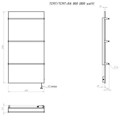 TCMT-RA 800 Håndkletørker infrarød i hvit, Keramisk front 800W  m/termostat IP33